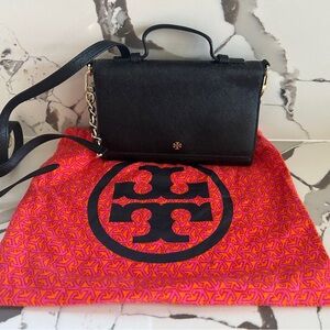 Tory Burch Black Saffiano Leather Wallet on a Chain